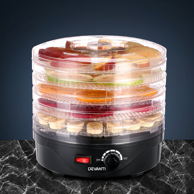 Devanti Food Dehydrator with 5 Trays - Black