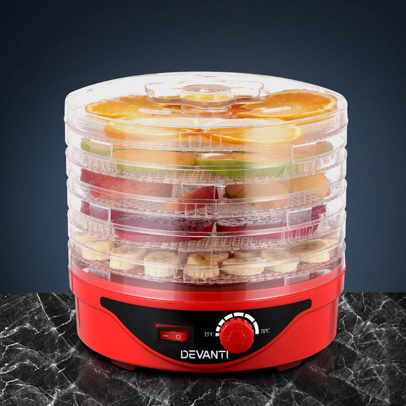 Devanti Food Dehydrator with 5 Trays - Red