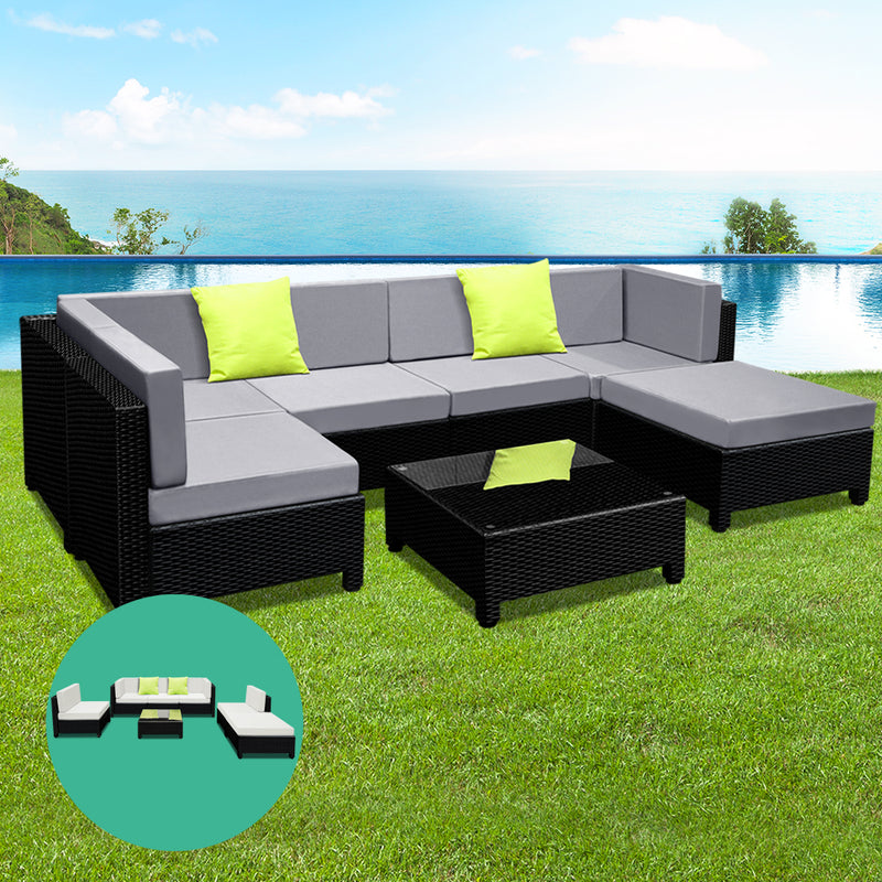 7PC Sofa Set Outdoor Furniture Lounge Setting Wicker Couches Garden Patio Pool