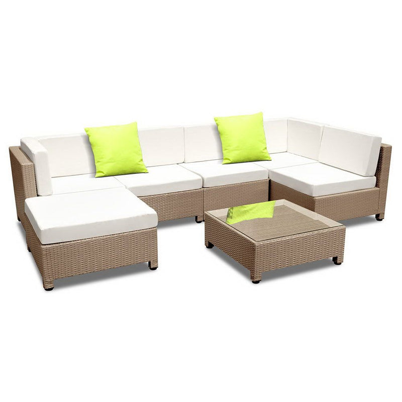 7 Piece PE Wicker Outdoor Furniture Set - Brown