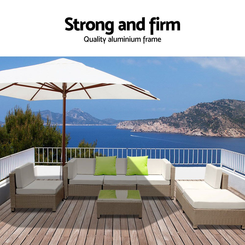 7 Piece PE Wicker Outdoor Furniture Set - Brown