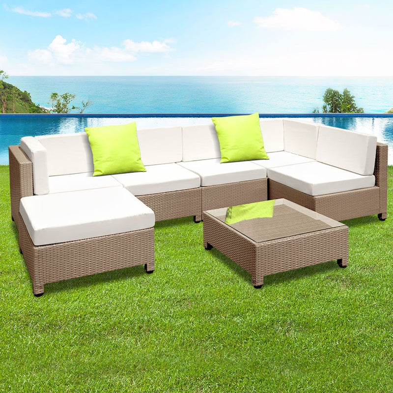 7 Piece PE Wicker Outdoor Furniture Set - Brown