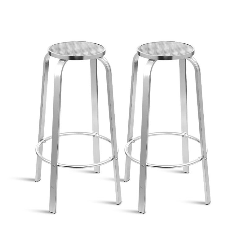 Set of 2 Outdoor Bar Stools Patio Furniture Indoor Bistro Kitchen Aluminum