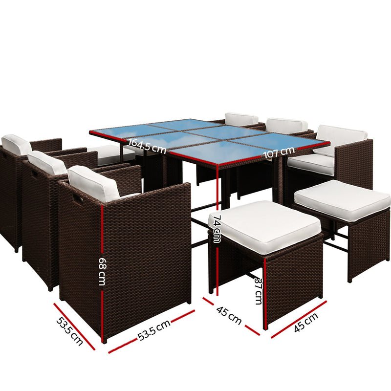 11 Piece PE Wicker Outdoor Dining Set - Brown & White