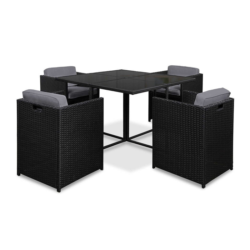 5 Piece Wicker Outdoor Dining Set - Black