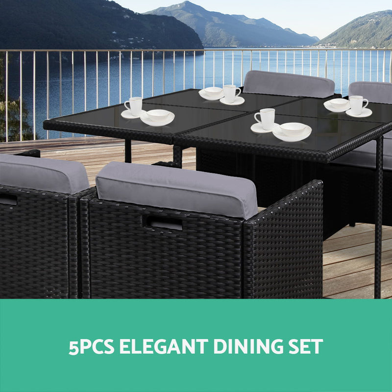 5 Piece Wicker Outdoor Dining Set - Black