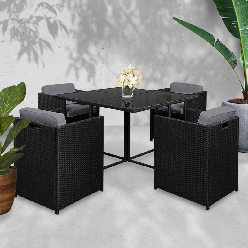 5 Piece Wicker Outdoor Dining Set - Black