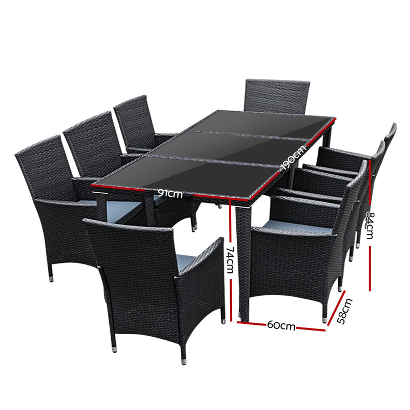 9 Piece Outdoor Dining Set - Black