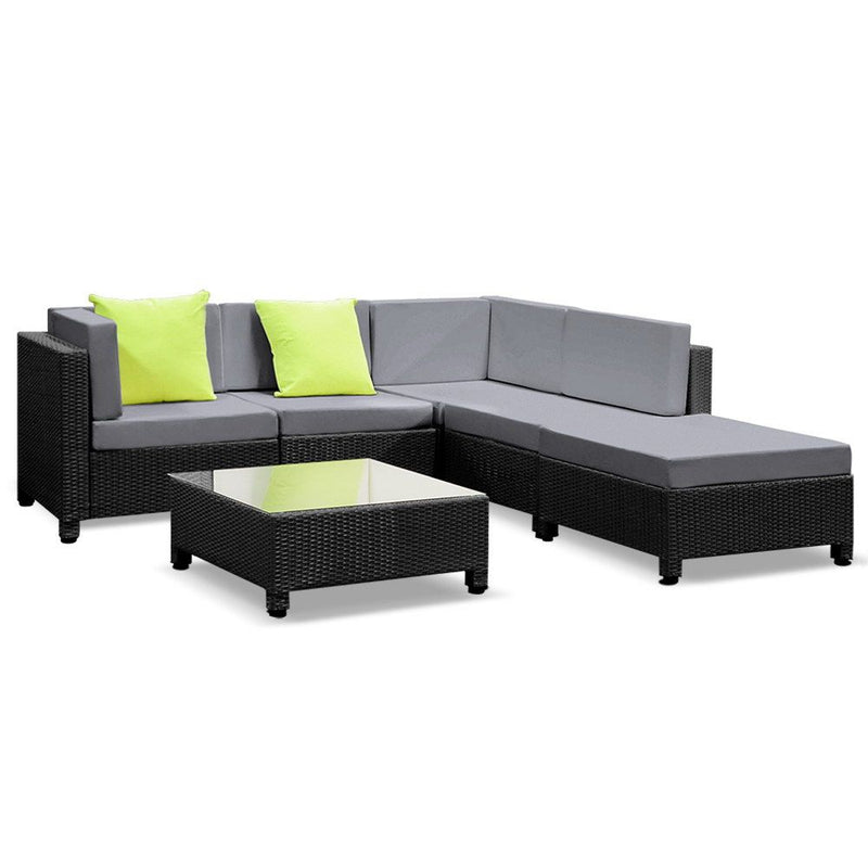 6pcs Outdoor Sofa Lounge Setting Couch Wicker Table Chairs Patio Furniture Black