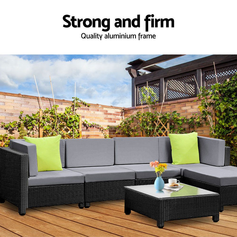 6pcs Outdoor Sofa Lounge Setting Couch Wicker Table Chairs Patio Furniture Black