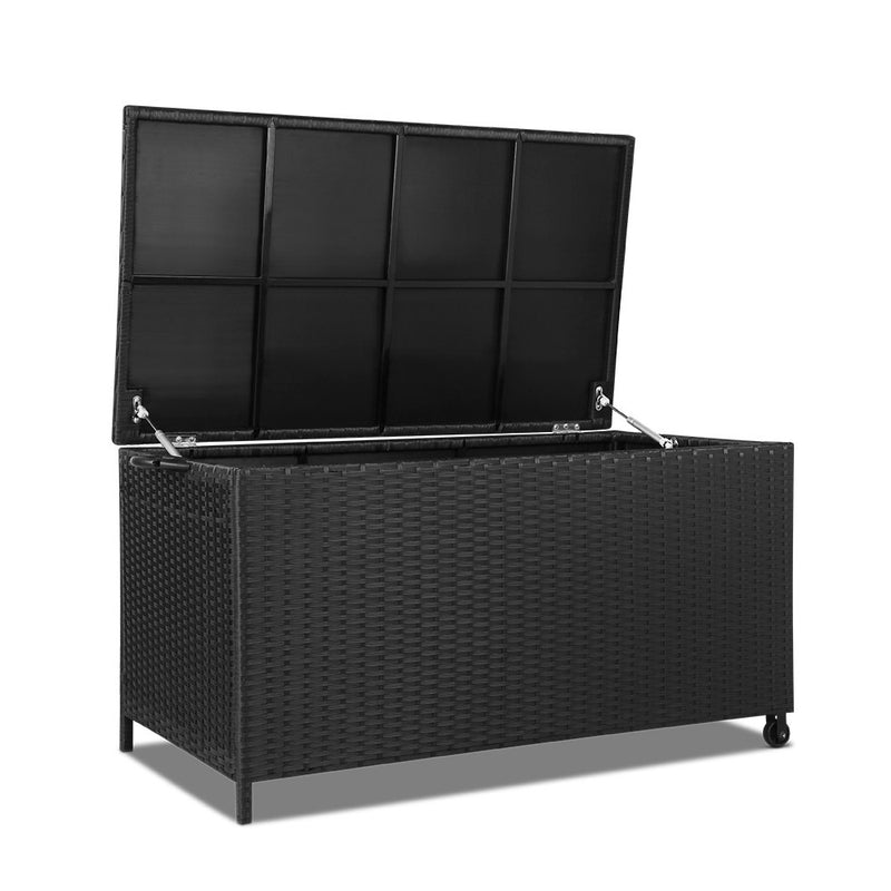 320L Outdoor Wicker Storage Box - Black