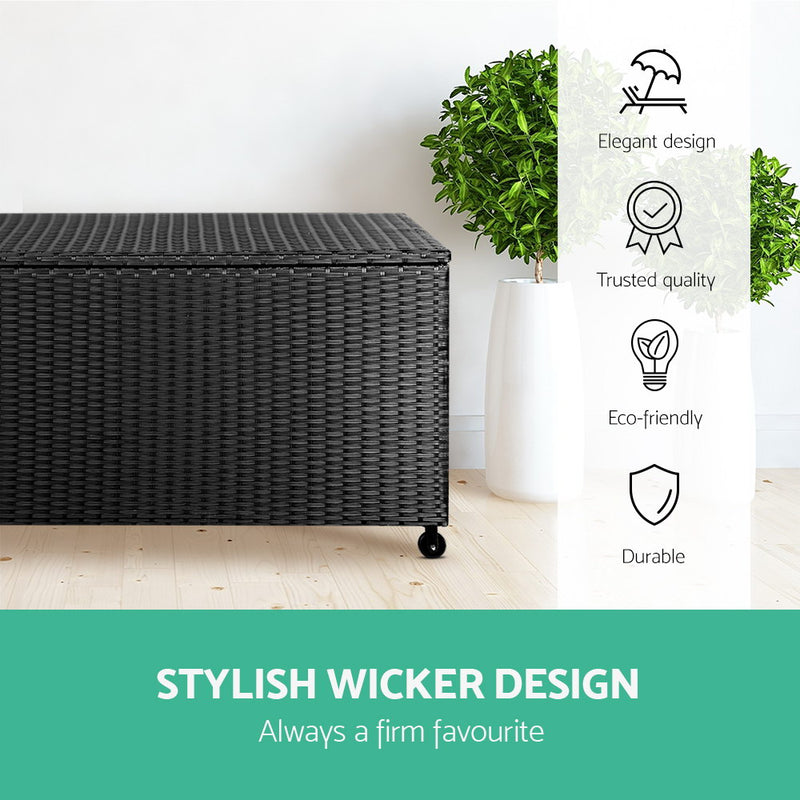 320L Outdoor Wicker Storage Box - Black