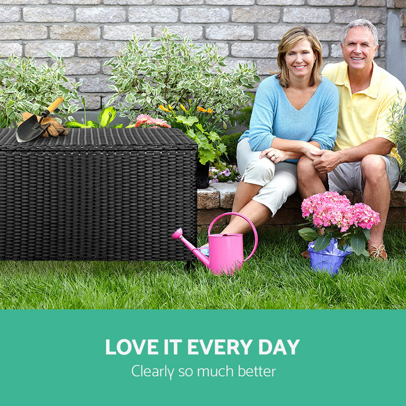 320L Outdoor Wicker Storage Box - Black