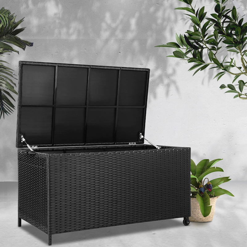 320L Outdoor Wicker Storage Box - Black