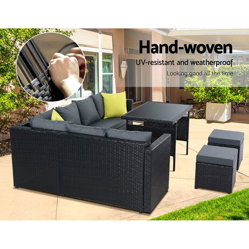 Outdoor Furniture Patio Set Dining Sofa Table Chair Lounge Wicker Garden Black