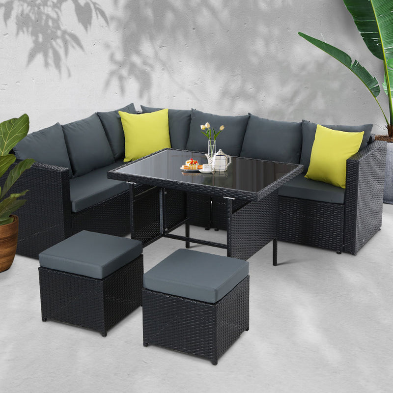 Outdoor Furniture Patio Set Dining Sofa Table Chair Lounge Wicker Garden Black