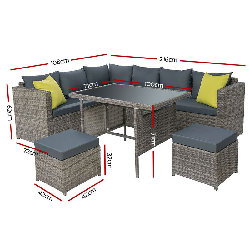 Outdoor Furniture Patio Set Dining Sofa Table Chair Lounge Garden Wicker Grey