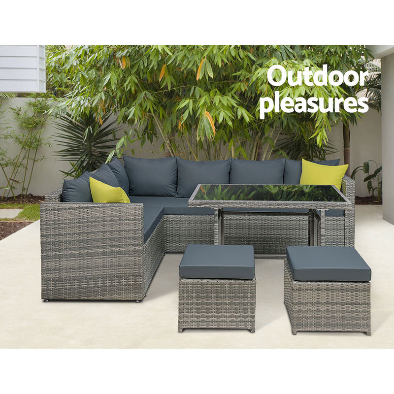 Outdoor Furniture Patio Set Dining Sofa Table Chair Lounge Garden Wicker Grey