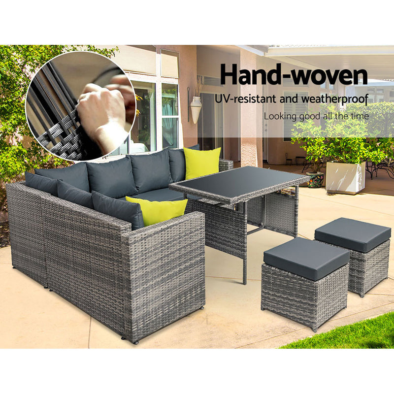 Outdoor Furniture Patio Set Dining Sofa Table Chair Lounge Garden Wicker Grey