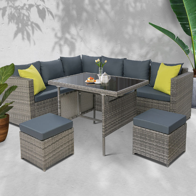 Outdoor Furniture Patio Set Dining Sofa Table Chair Lounge Garden Wicker Grey