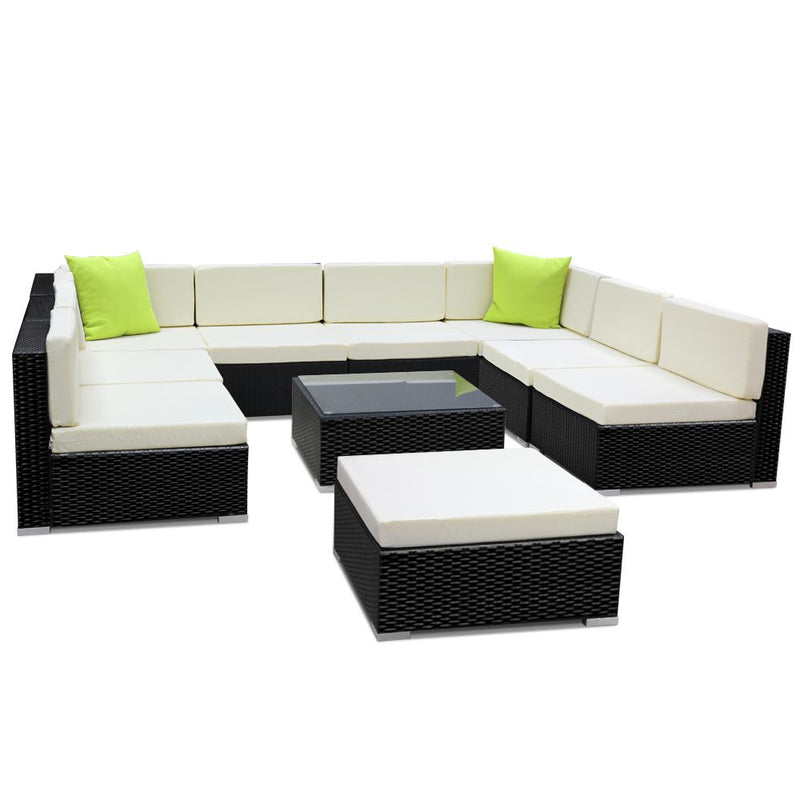 10PC Sofa Set with Storage Cover Outdoor Furniture Wicker