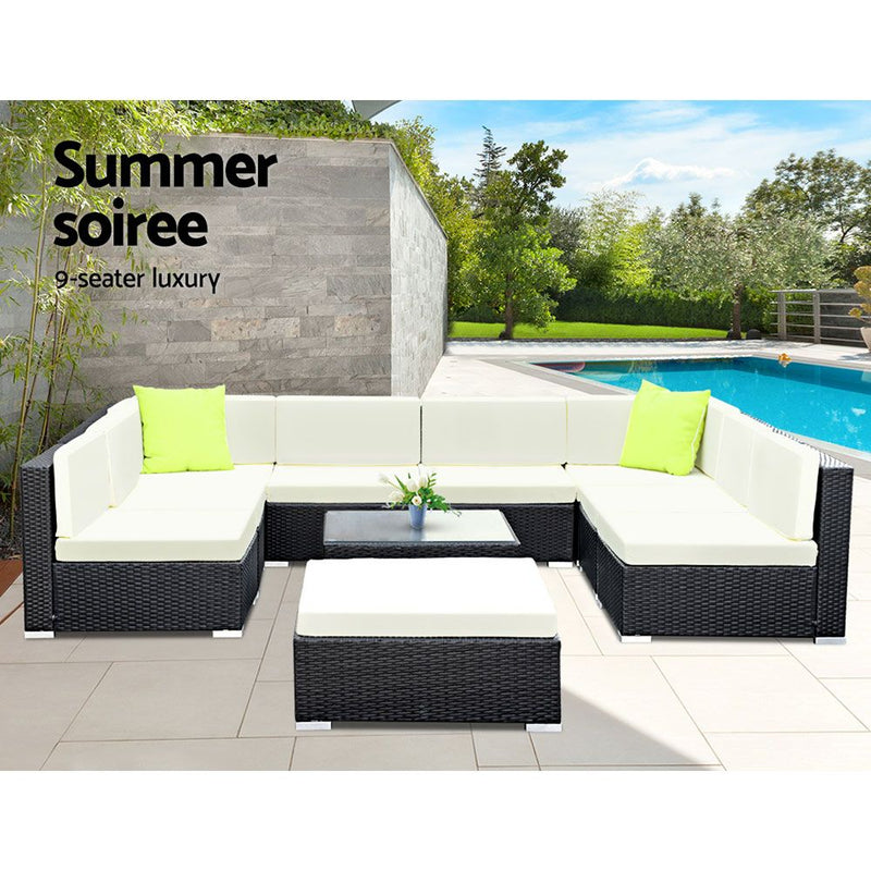 10PC Sofa Set with Storage Cover Outdoor Furniture Wicker