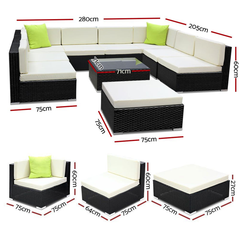 10PC Sofa Set with Storage Cover Outdoor Furniture Wicker