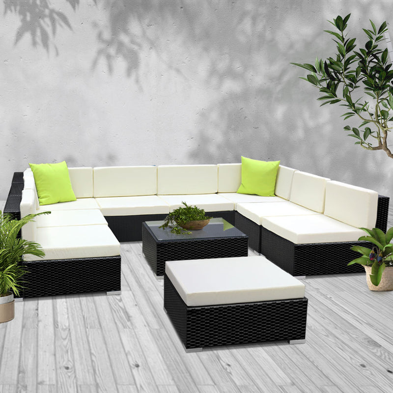 10PC Outdoor Furniture Sofa Set Wicker Garden Patio Lounge