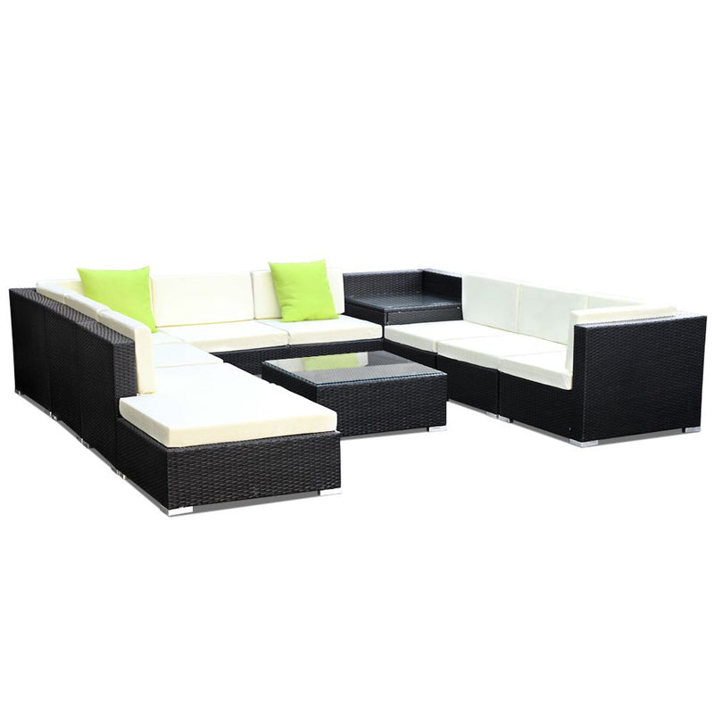 11PC Sofa Set with Storage Cover Outdoor Furniture Wicker