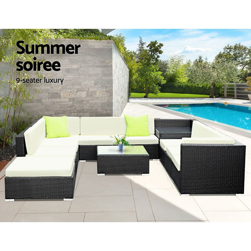 11PC Sofa Set with Storage Cover Outdoor Furniture Wicker