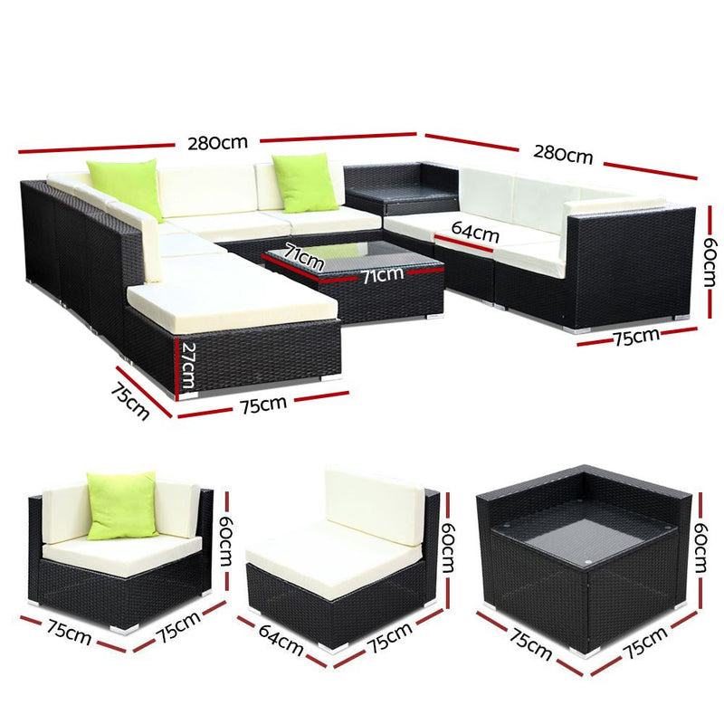 11PC Sofa Set with Storage Cover Outdoor Furniture Wicker