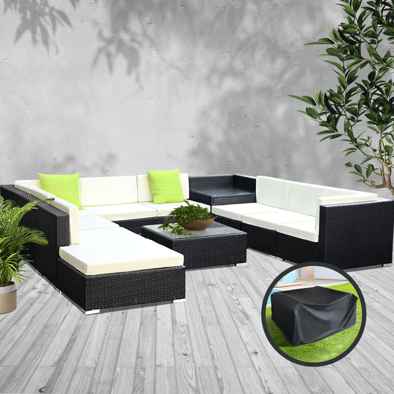 11PC Sofa Set with Storage Cover Outdoor Furniture Wicker