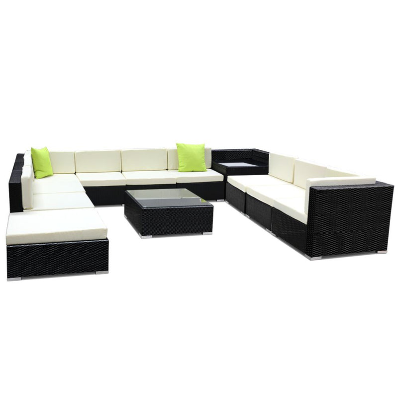 12PC Sofa Set with Storage Cover Outdoor Furniture Wicker