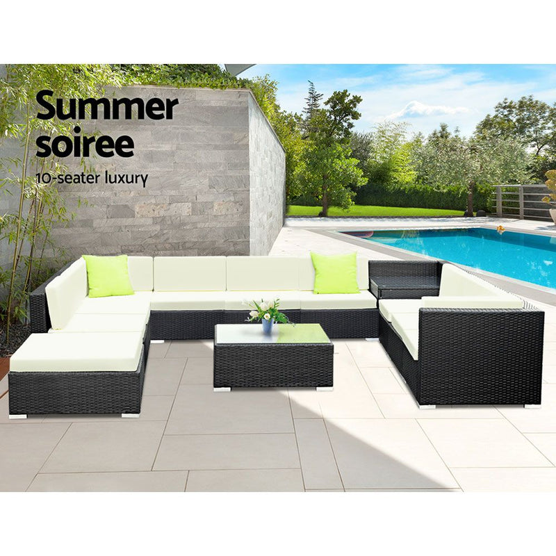 12PC Sofa Set with Storage Cover Outdoor Furniture Wicker