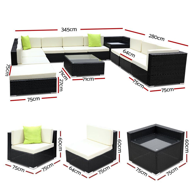 12PC Sofa Set with Storage Cover Outdoor Furniture Wicker