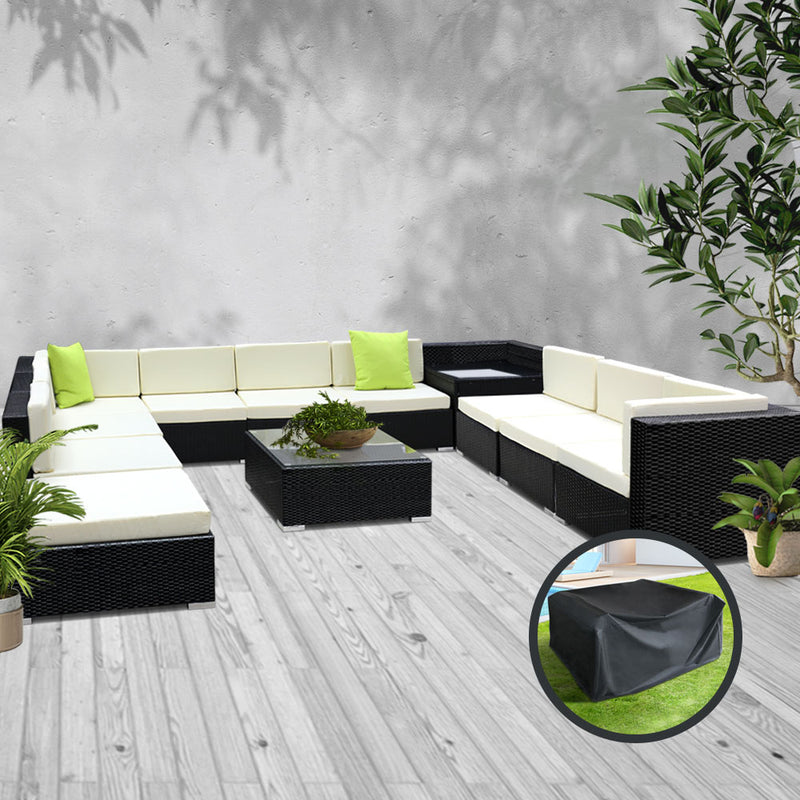 12PC Sofa Set with Storage Cover Outdoor Furniture Wicker