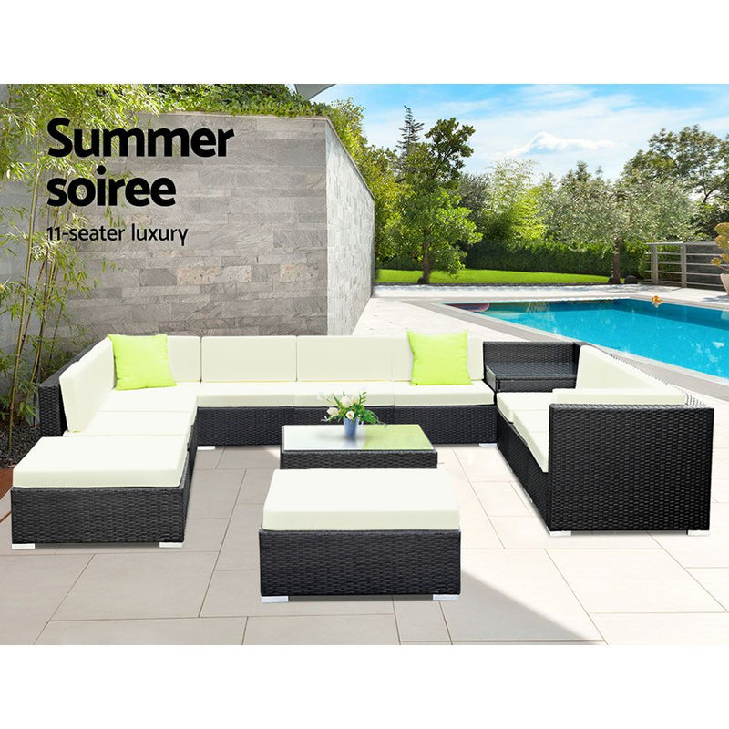 13PC Sofa Set with Storage Cover Outdoor Furniture Wicker