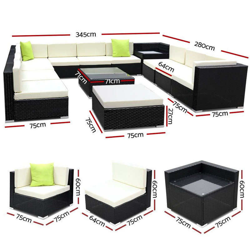 13PC Sofa Set with Storage Cover Outdoor Furniture Wicker