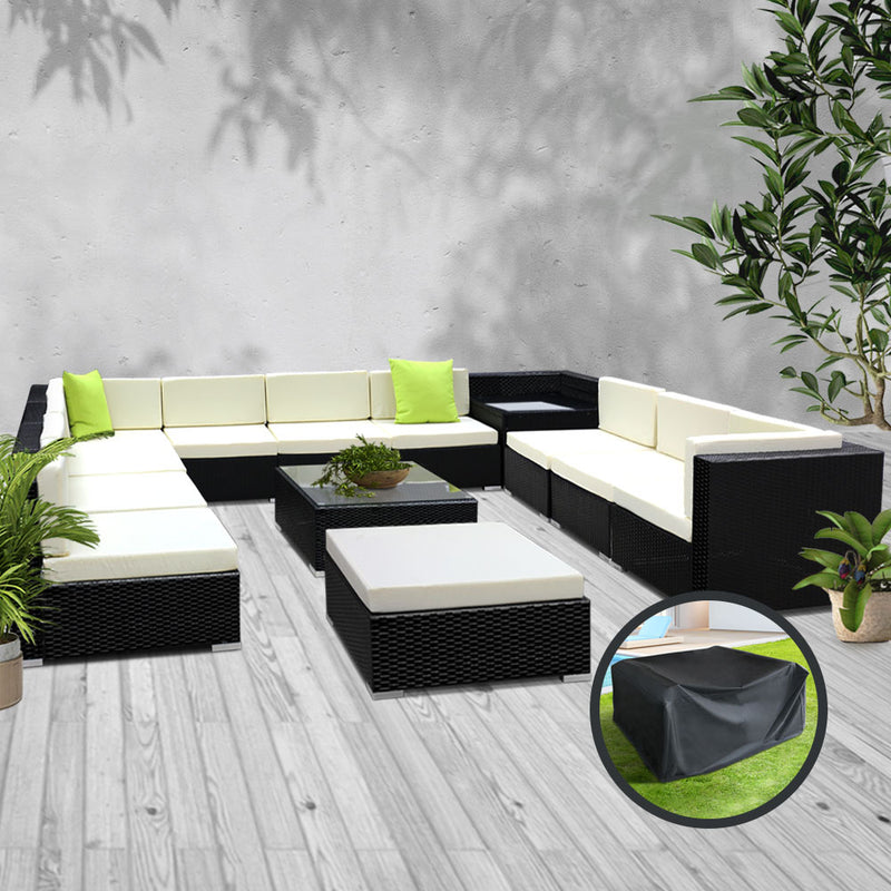 13PC Sofa Set with Storage Cover Outdoor Furniture Wicker