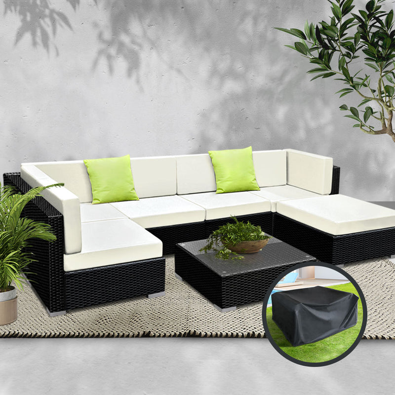 7PC Sofa Set with Storage Cover Outdoor Furniture Wicker