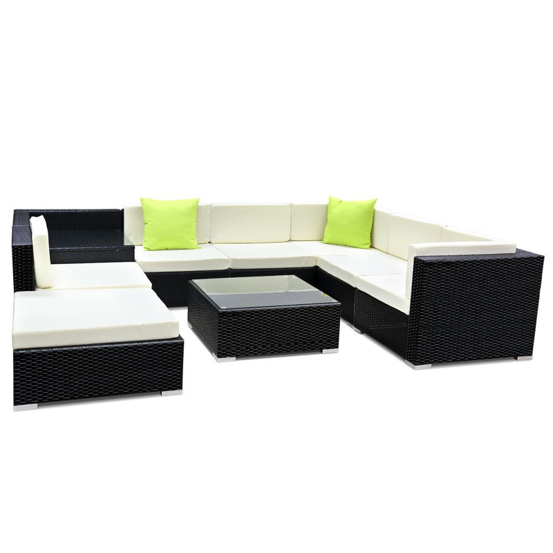 9PC Sofa Set with Storage Cover Outdoor Furniture Wicker