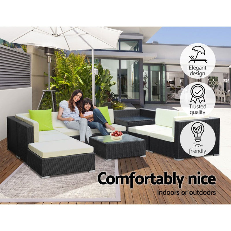 9PC Sofa Set with Storage Cover Outdoor Furniture Wicker