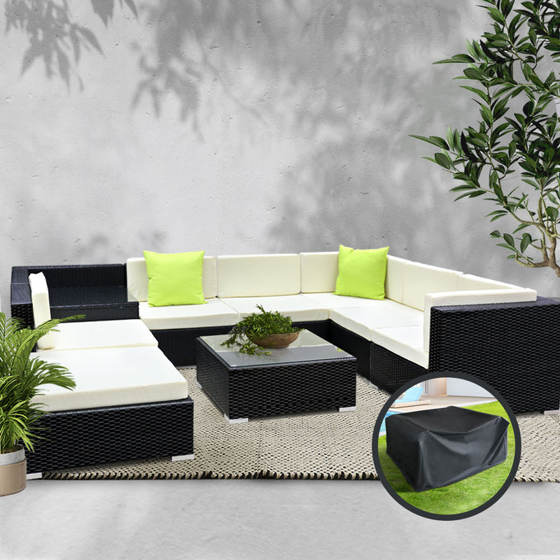 9PC Sofa Set with Storage Cover Outdoor Furniture Wicker