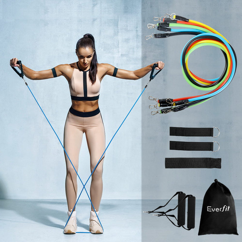 11 PCS Resistance Bands Set Yoga Pilates Abs Exercise Fitness Tube Workout Band