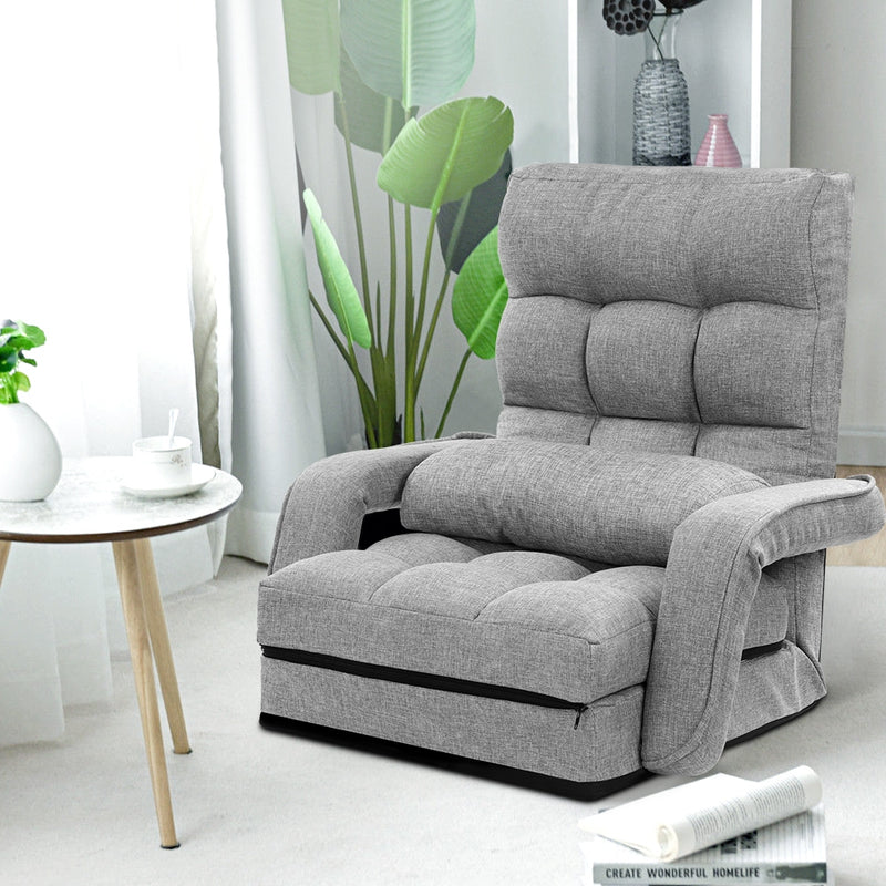 Lounge Sofa Armchair Floor Recliner Chaise Linen Light Grey