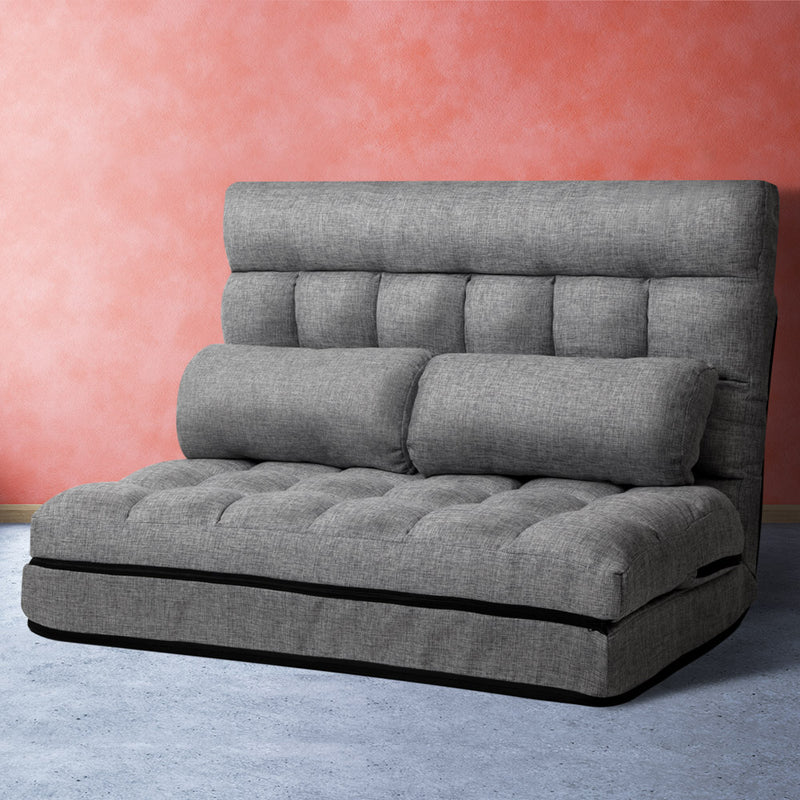 Lounge Sofa Bed 2-seater Floor Folding Fabric Grey