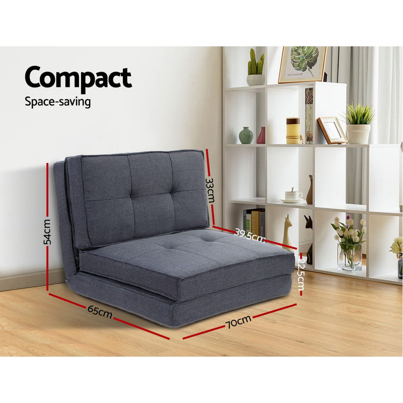 Lounge Sofa Bed Floor Couch Recliner Chaise Chair Futon Folding Grey