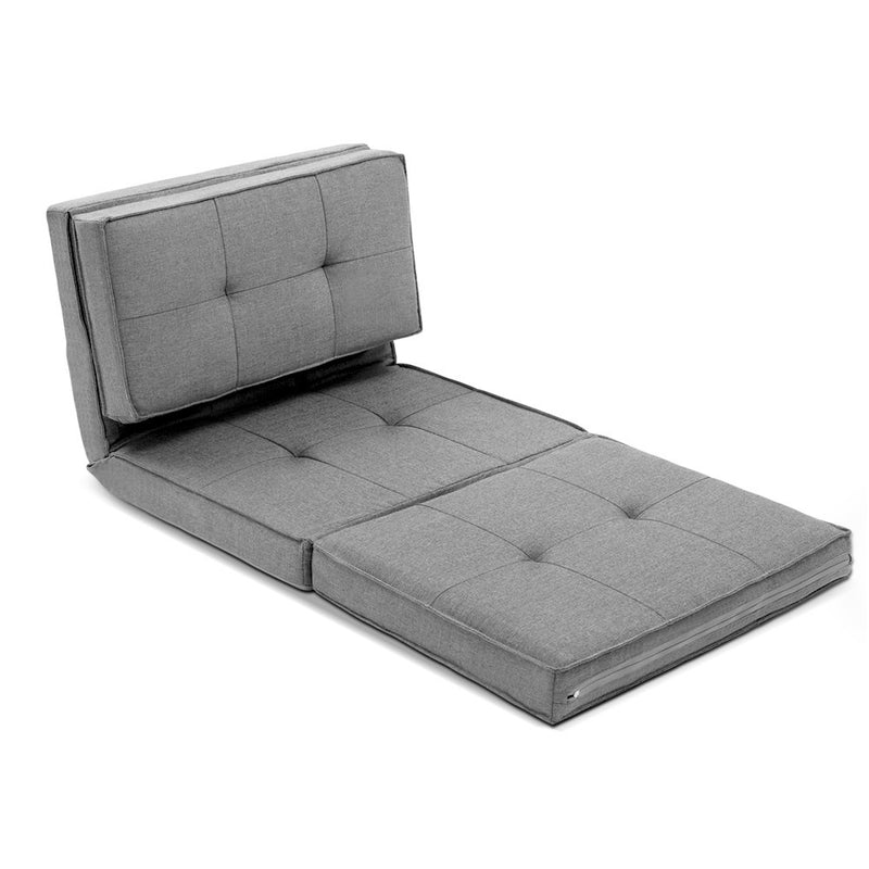 Lounge Sofa Floor Couch Chaise Chair Recliner Futon Linen Folding Grey