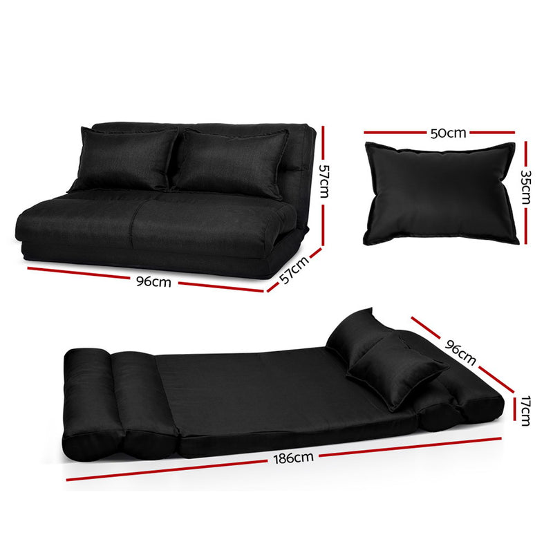 Floor Sofa Lounge 2 Seater Futon Chair Couch Folding Recliner Metal Black