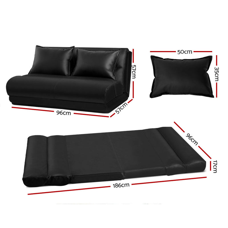 Lounge Sofa DOUBLE Floor Recliner Chaise Chair Folding PU leather Black